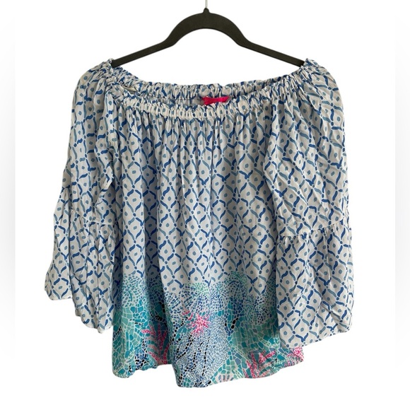 Lilly Pulitzer Nevie Off The Shoulder Top in Sea La Vie Print, XS - Picture 2 of 5